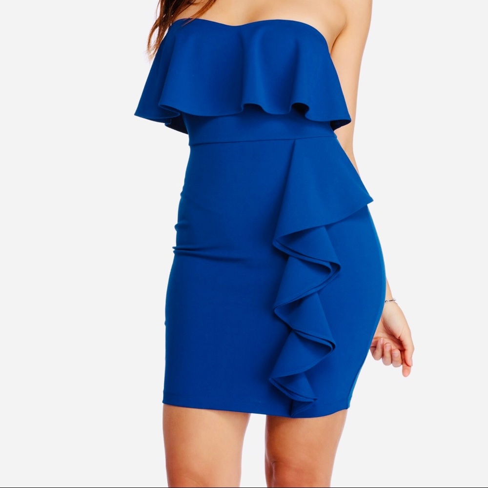 Royal blue strapless mini dress